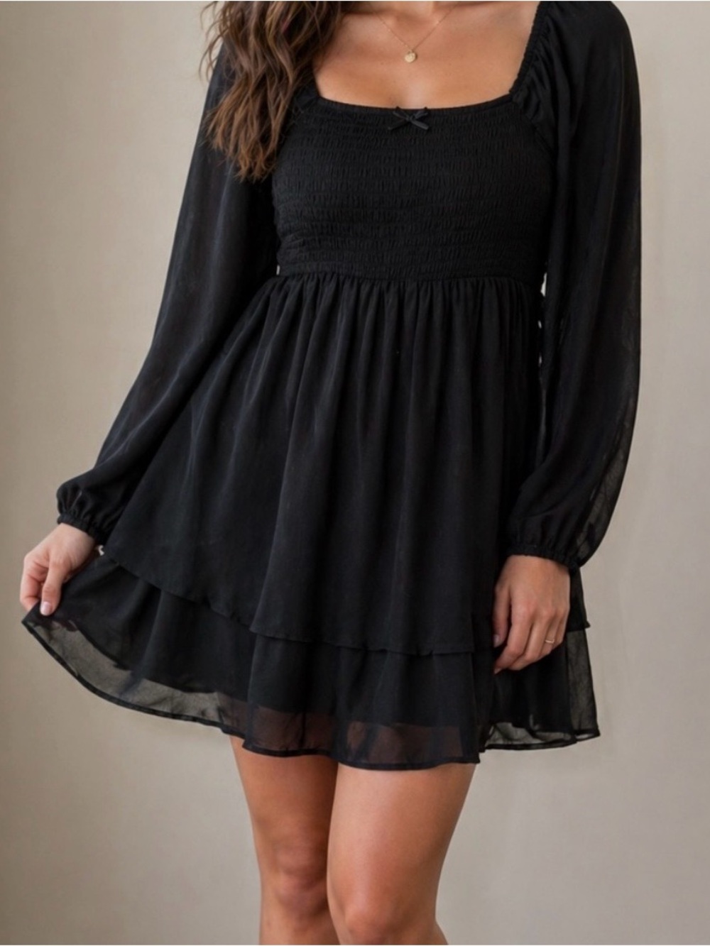 NWT Rewind Kohl's Black Smocked Clip Dot
Long Sleeve Skater Mini Dress Jrs XL